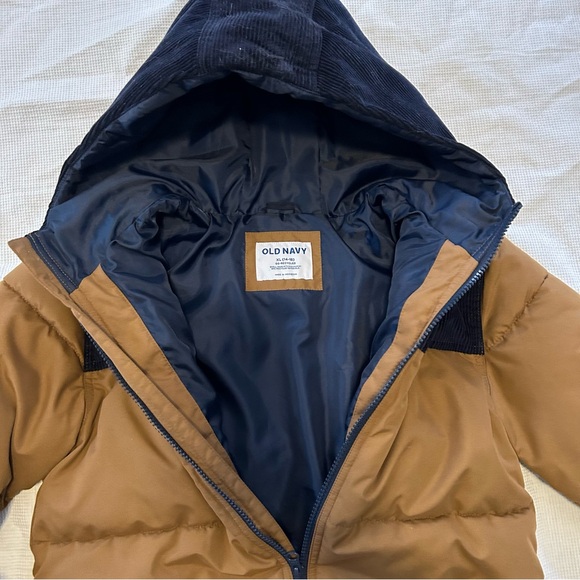 Old Navy Kids Navy and Brown Puffer Jacket Corduroy Detail - Picture 2 of 4